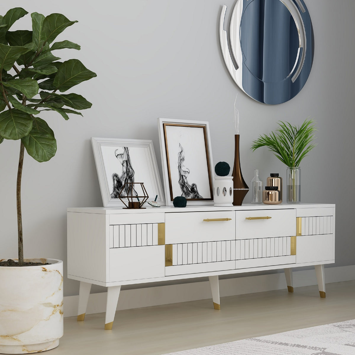 TV Stand Moda White, Gold Figure It Out Furniture