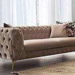 Fio Beige 3 seater bonded Leather Chesterfield Couch - Figure  It Out Furniture