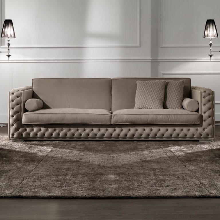 Diamond Cut Deep Button Box Velvet Sofa