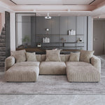 Modular Sectional Sofa, Corduroy U Shaped Sofa Couch with Chaise Ottomans - Brown
