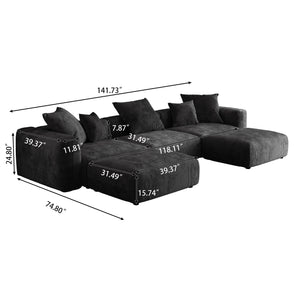 Modular Sectional Sofa, Corduroy U Shaped Sofa Couch with Chaise Ottomans - Black