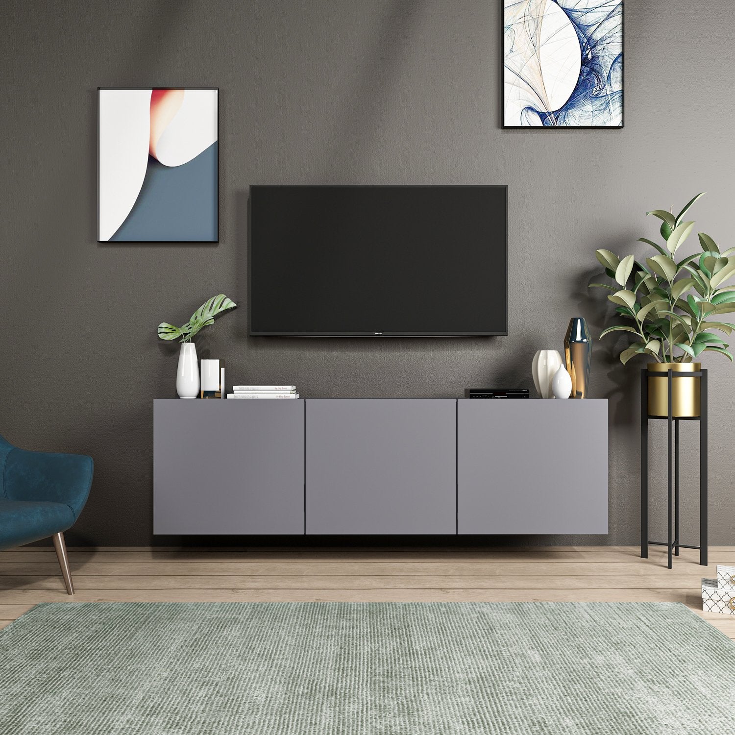 TV Stand White - Anthracite