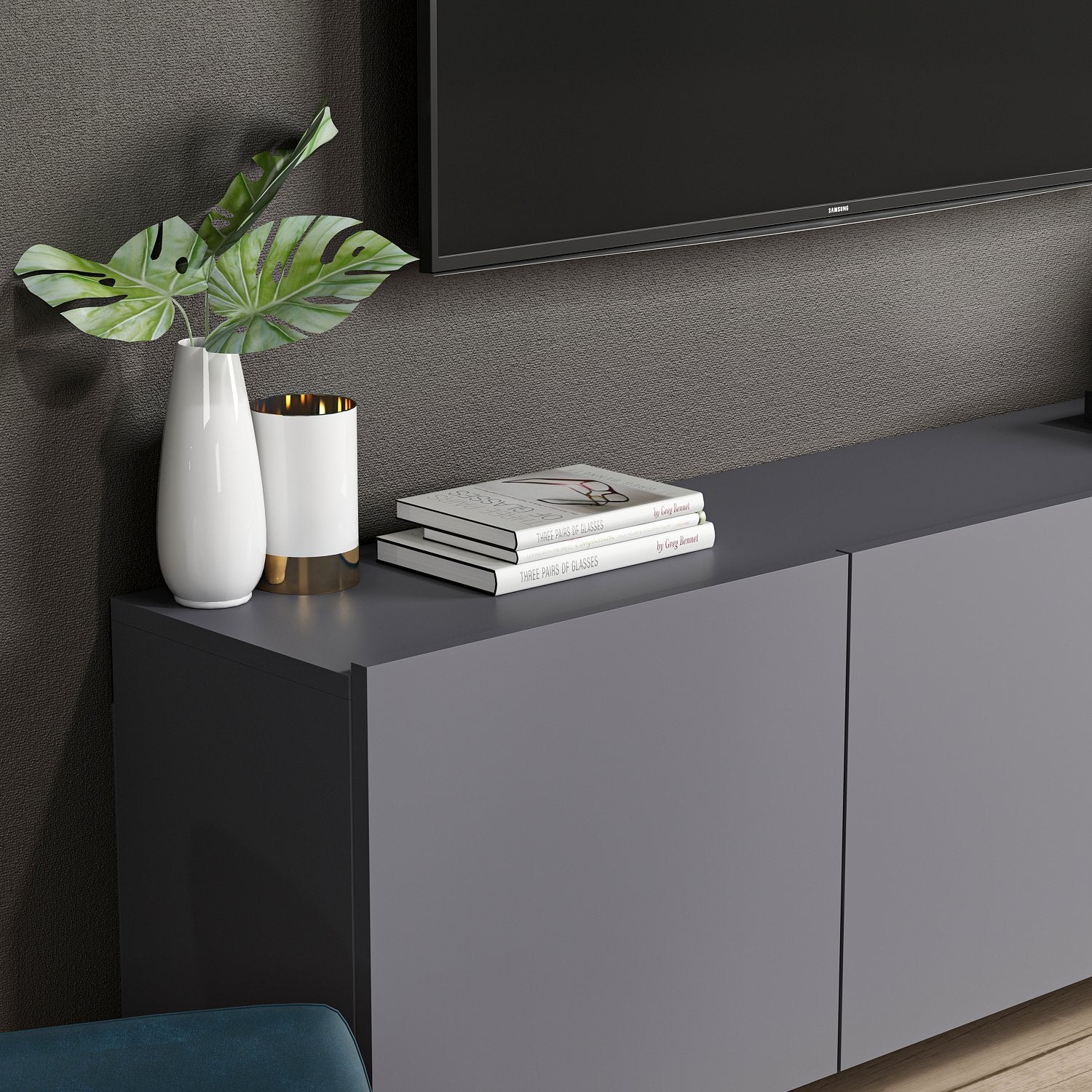 TV Stand White - Anthracite