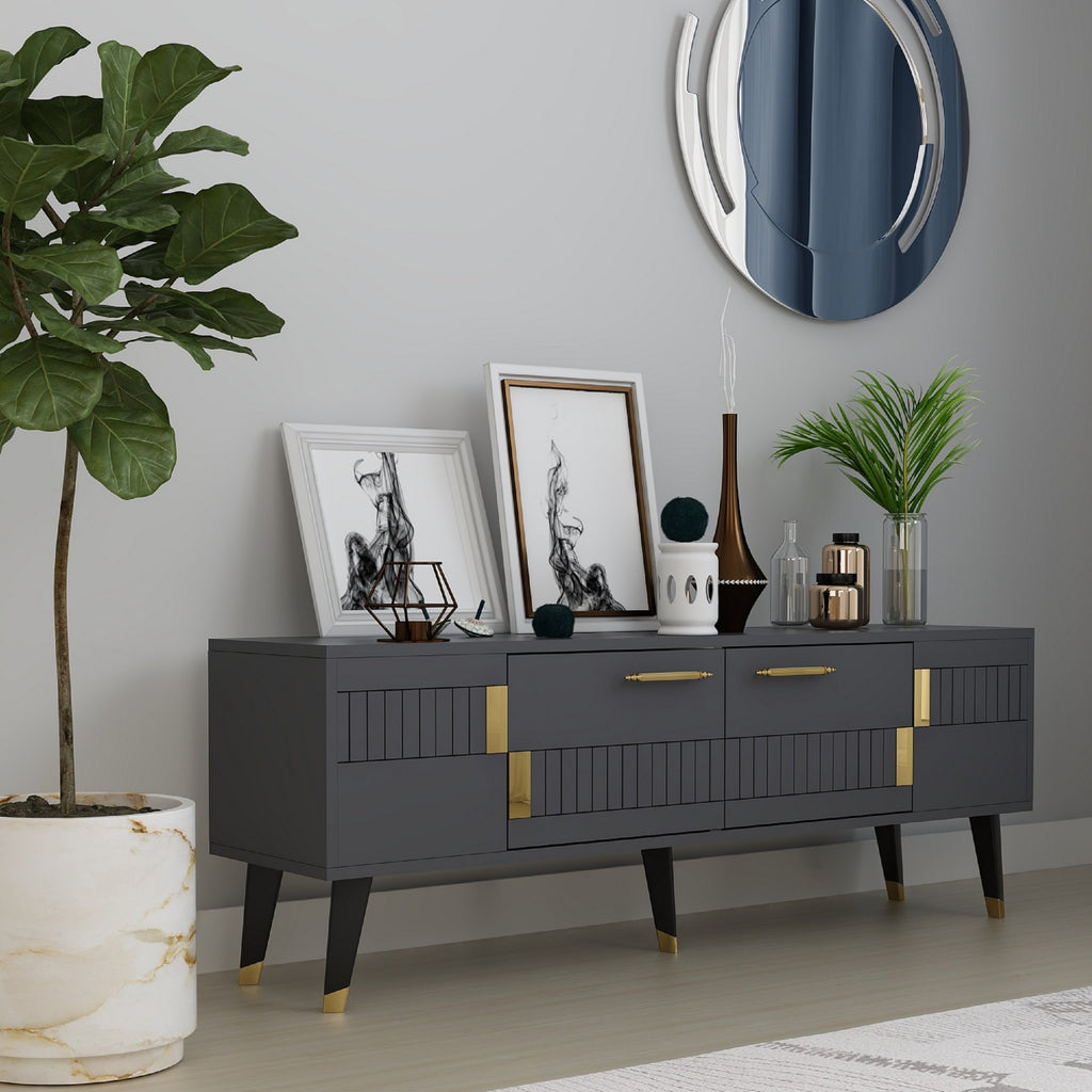 TV Stand Moda - Anthracite, Gold