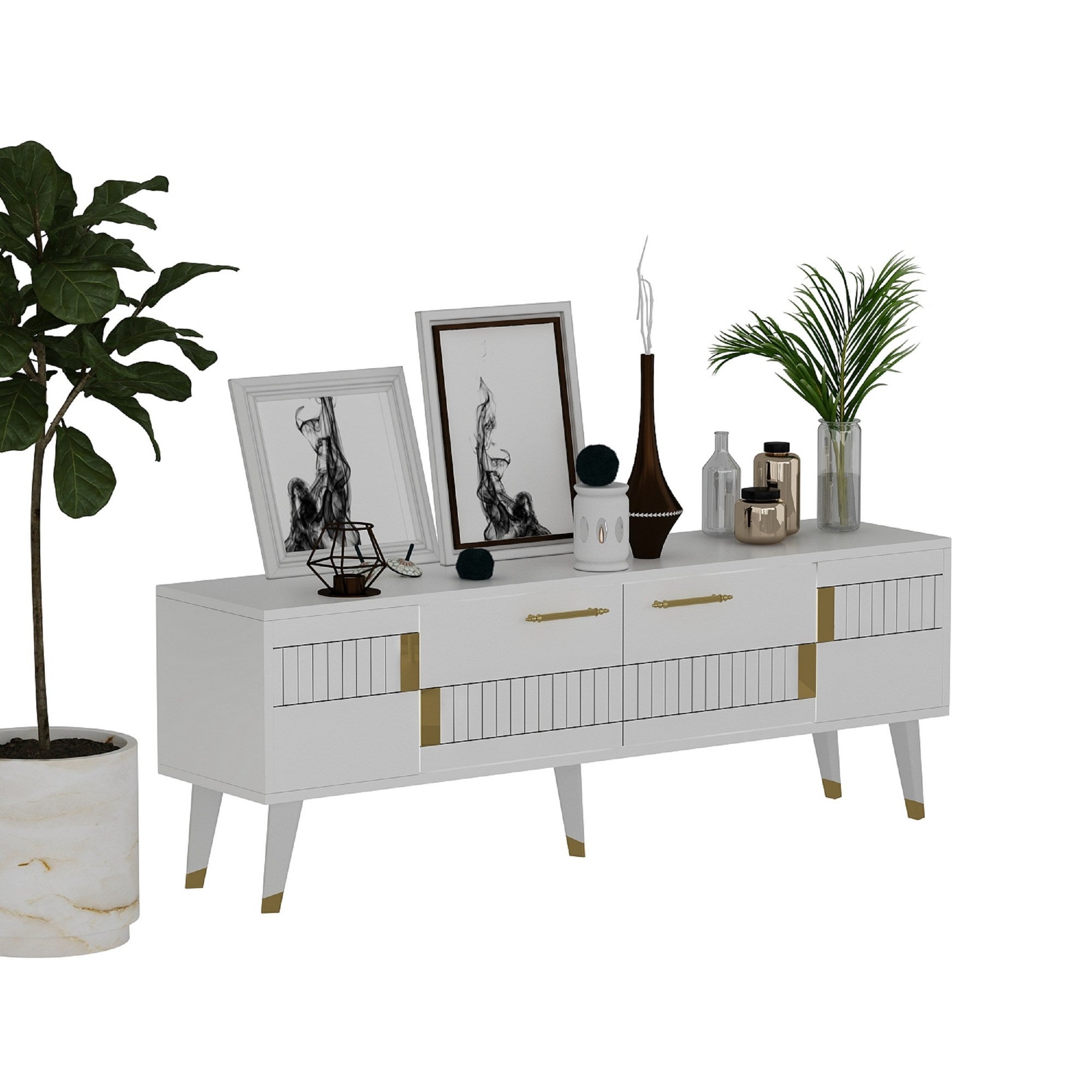TV Stand Moda - White, Gold