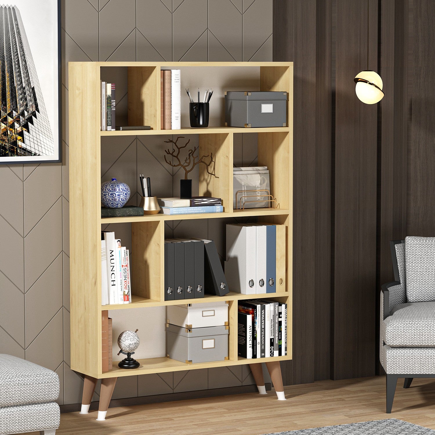 Bookshelf Harby -  White, Sapphire Oak