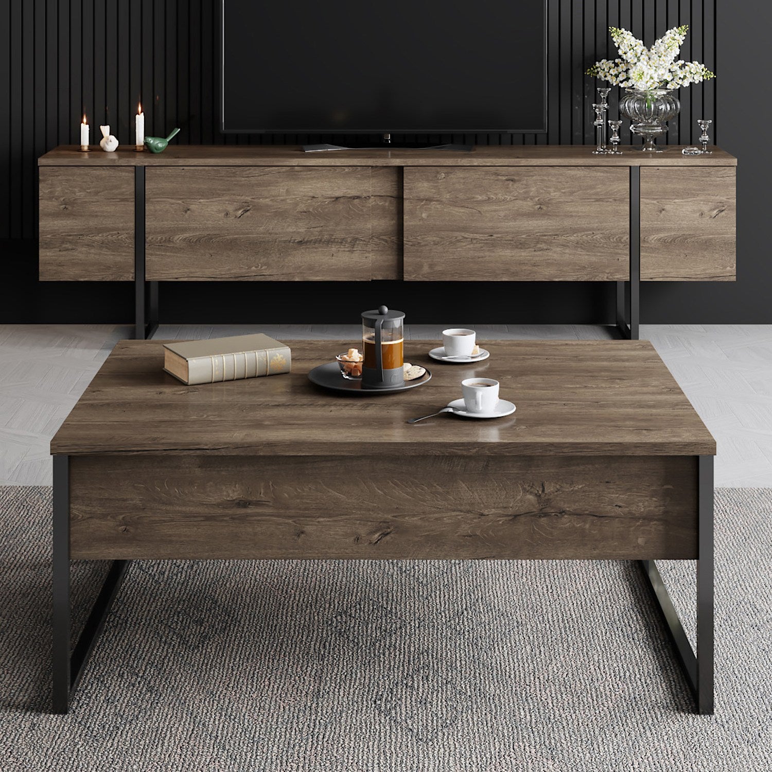 TV Stand Luxe - Walnut Black