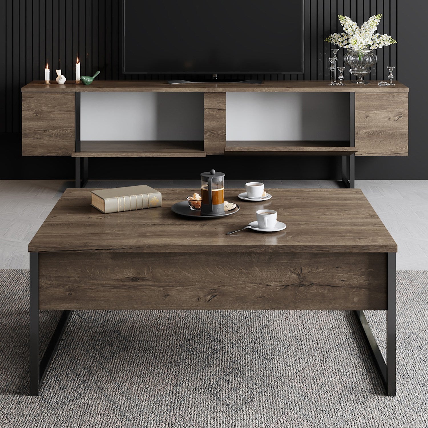 TV Stand Luxe - Walnut Black