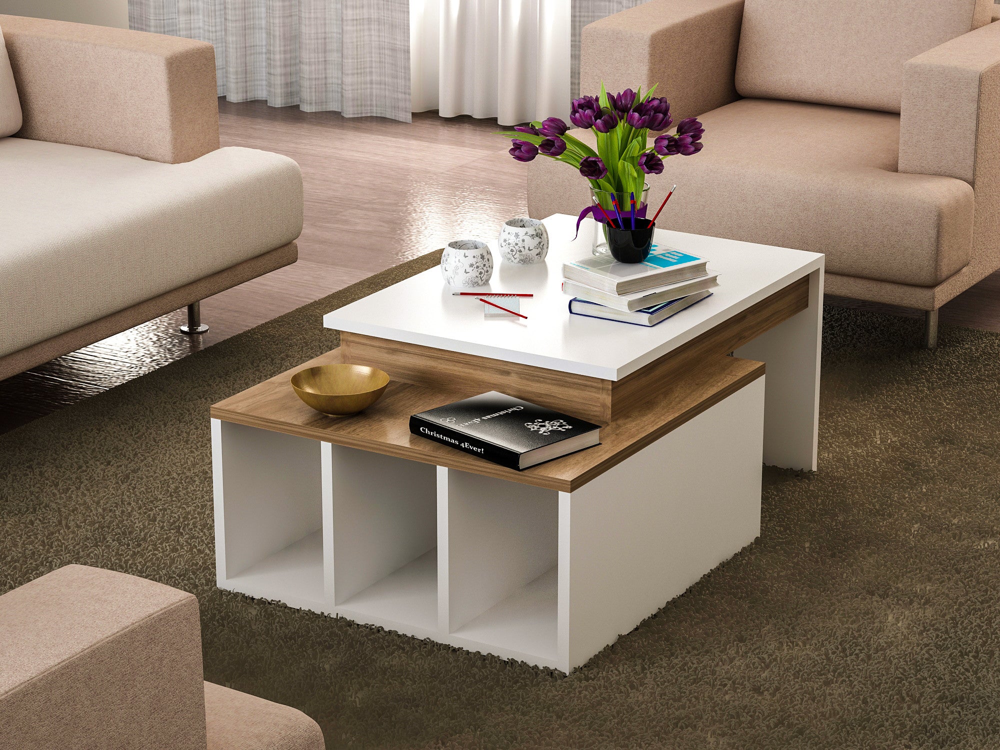 Coffee Table Kolarado - White, Wanut
