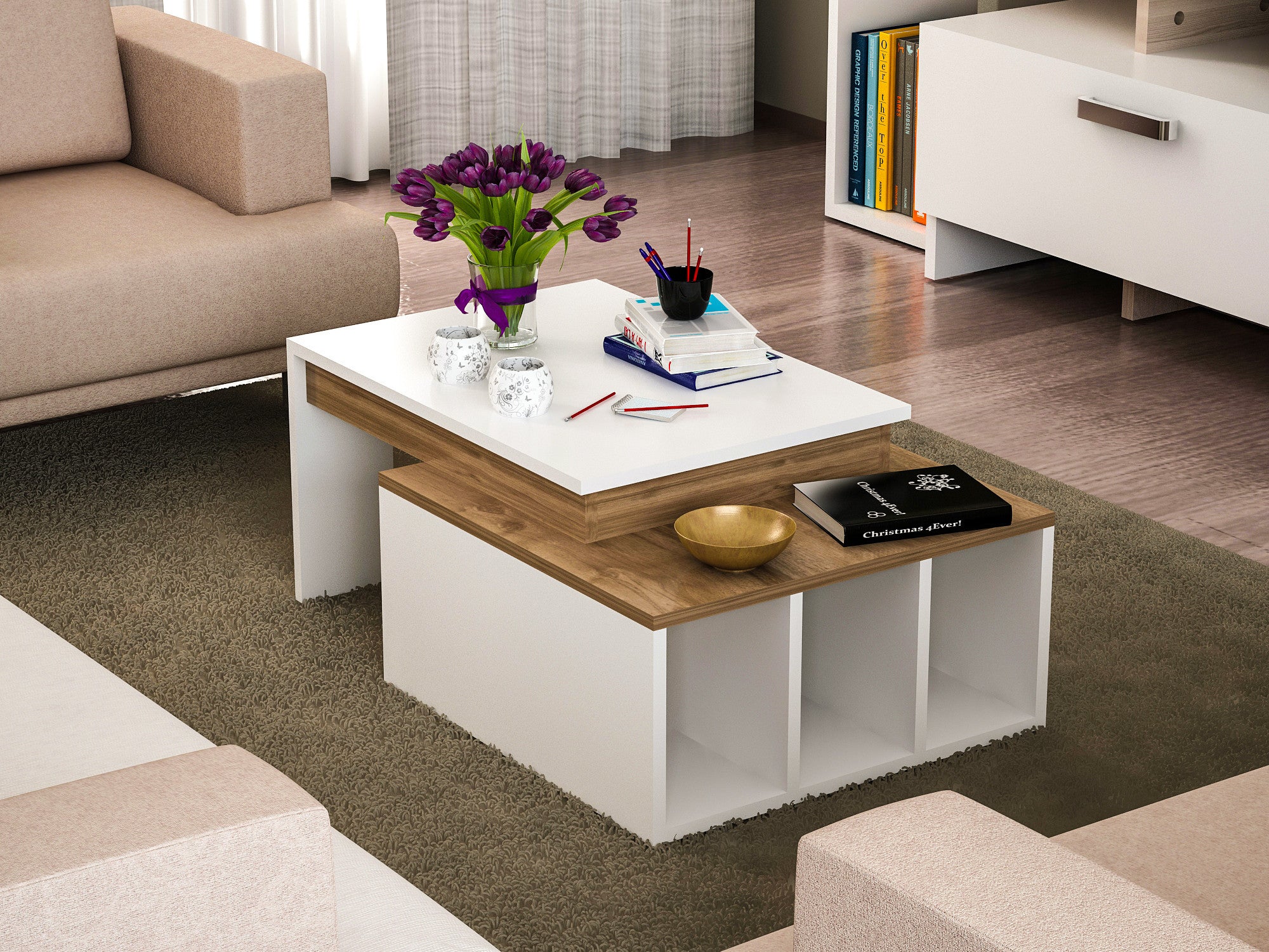 Coffee Table Kolarado - White, Wanut