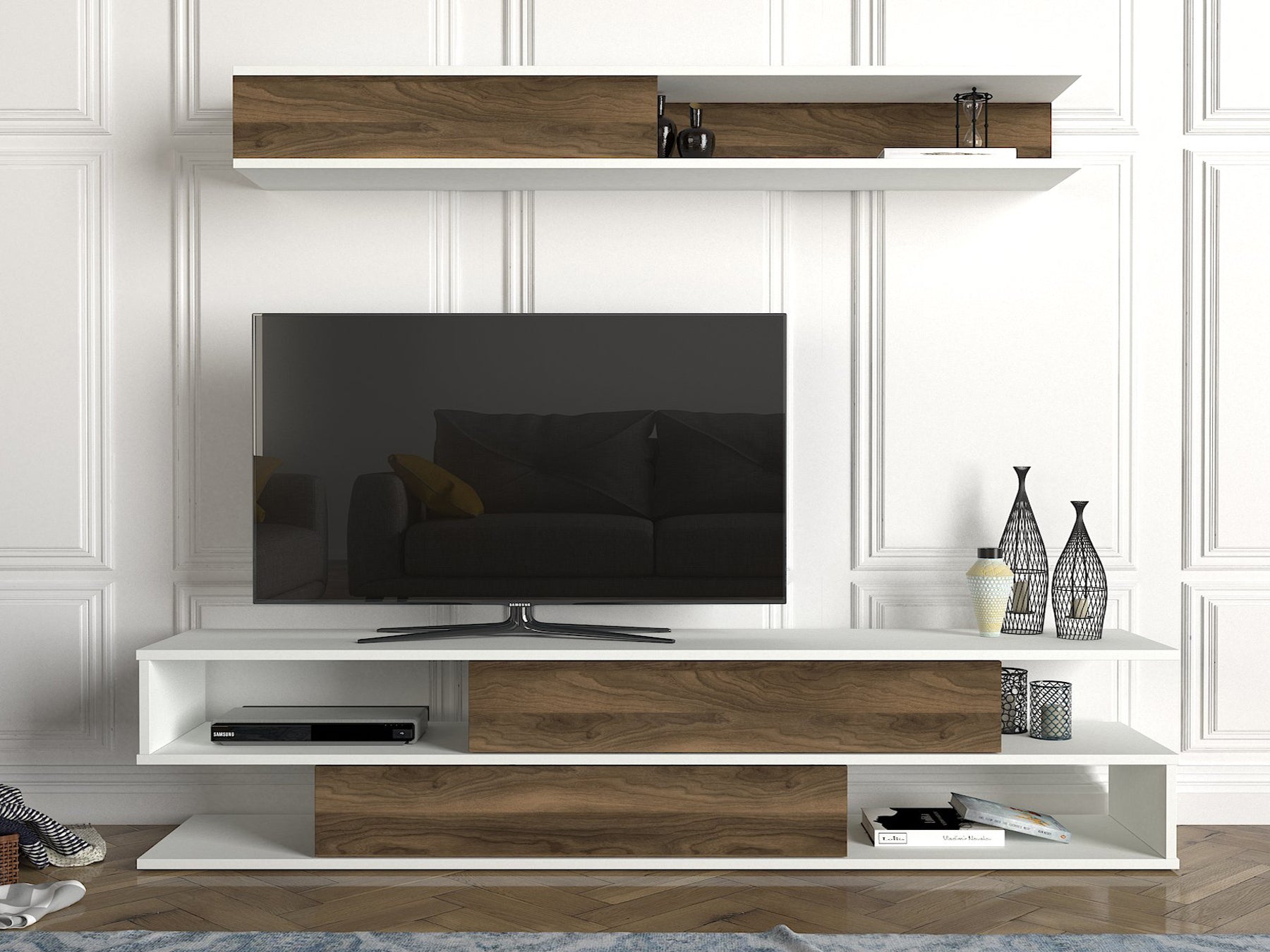 TV Unit Manyetik - White, Walnut