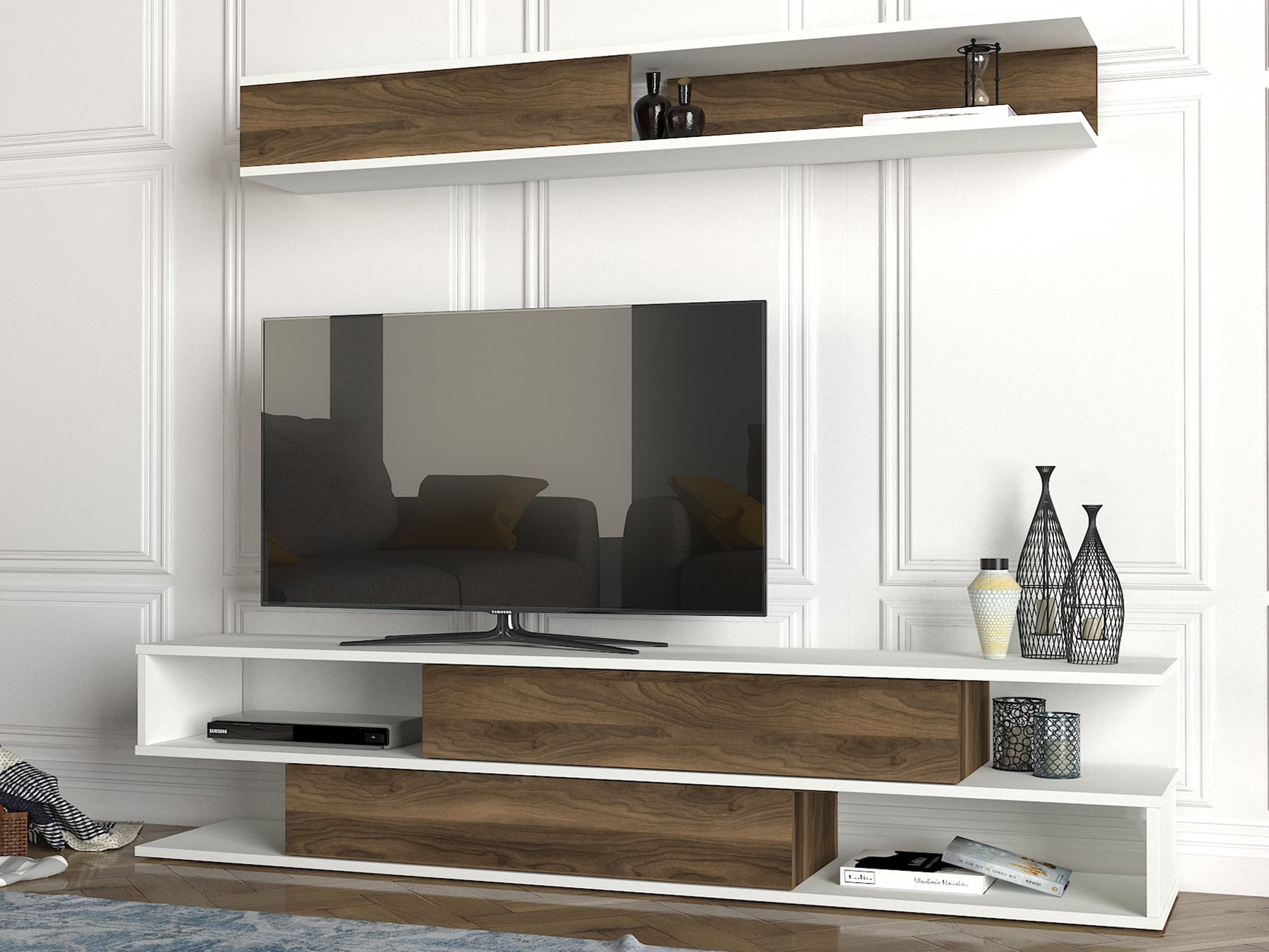 TV Unit Manyetik - White, Walnut