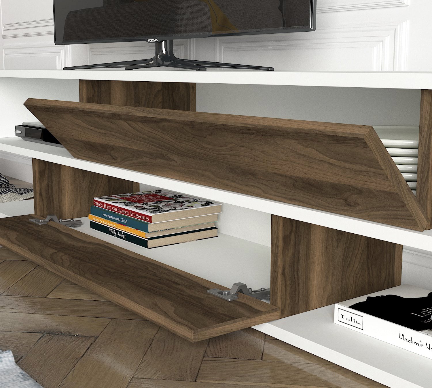 TV Unit Manyetik - White, Walnut