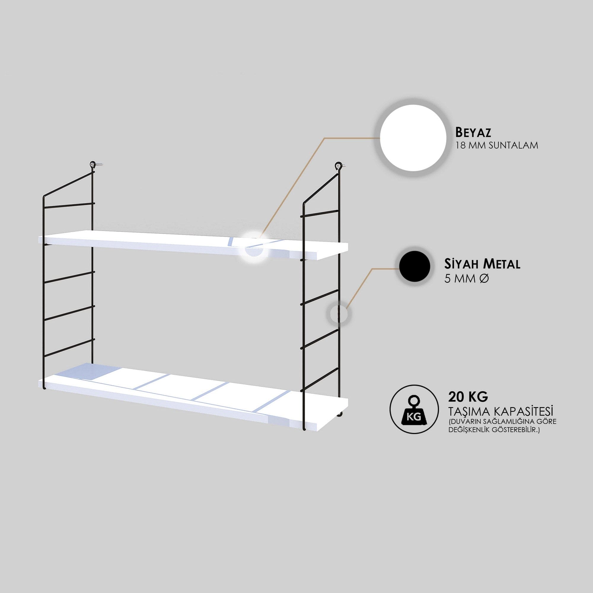 Wall Shelf Armoni 2'li - White