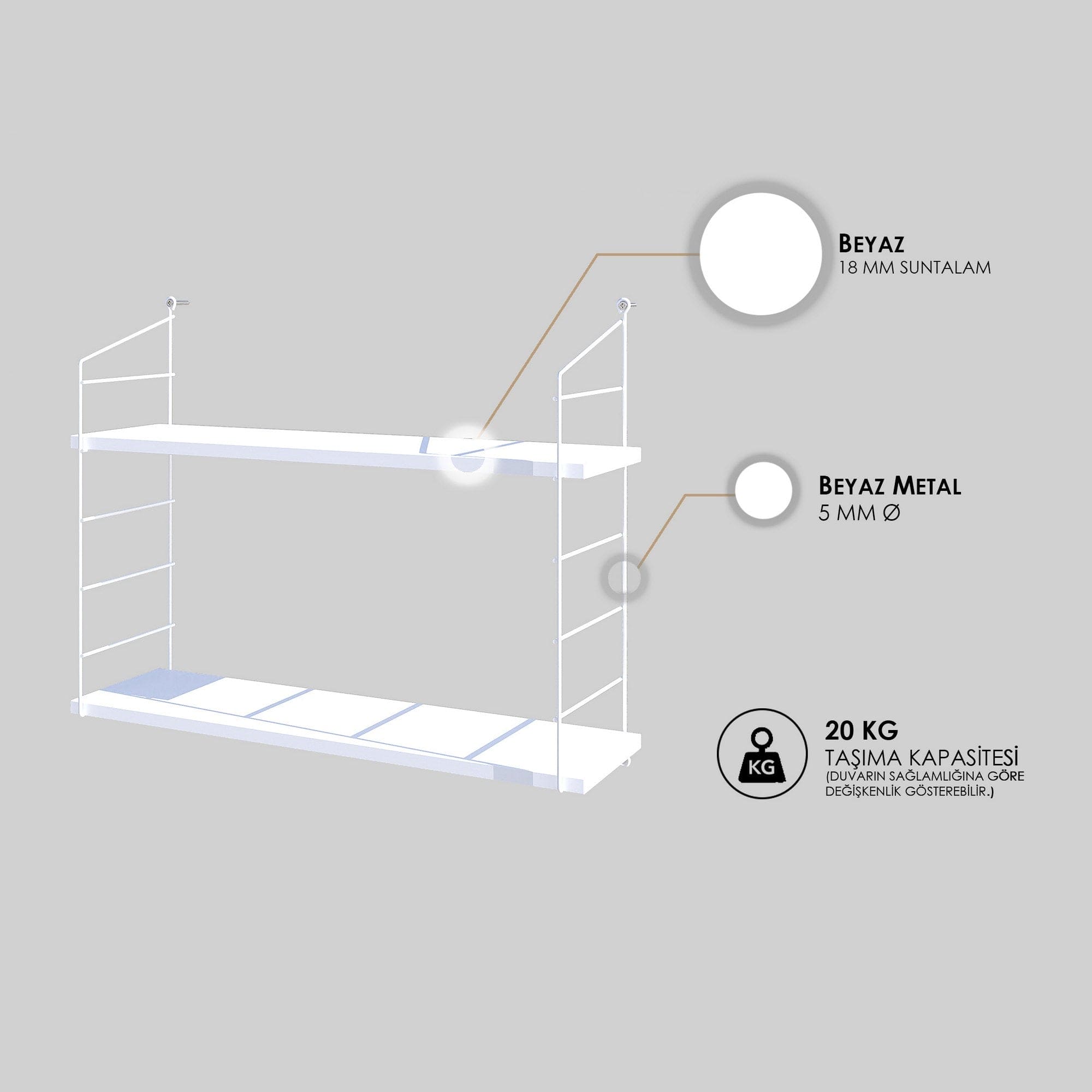 Wall Shelf Armoni 2'li - Shiny White