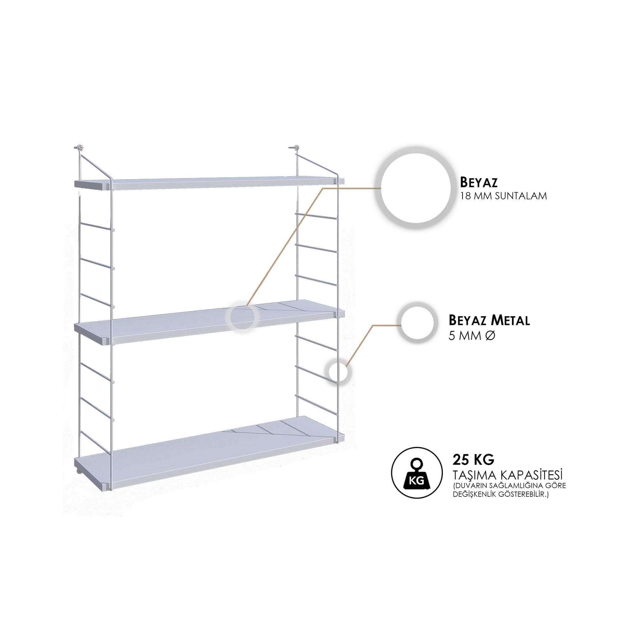 Wall Shelf Armoni 3'lü - Shiny White