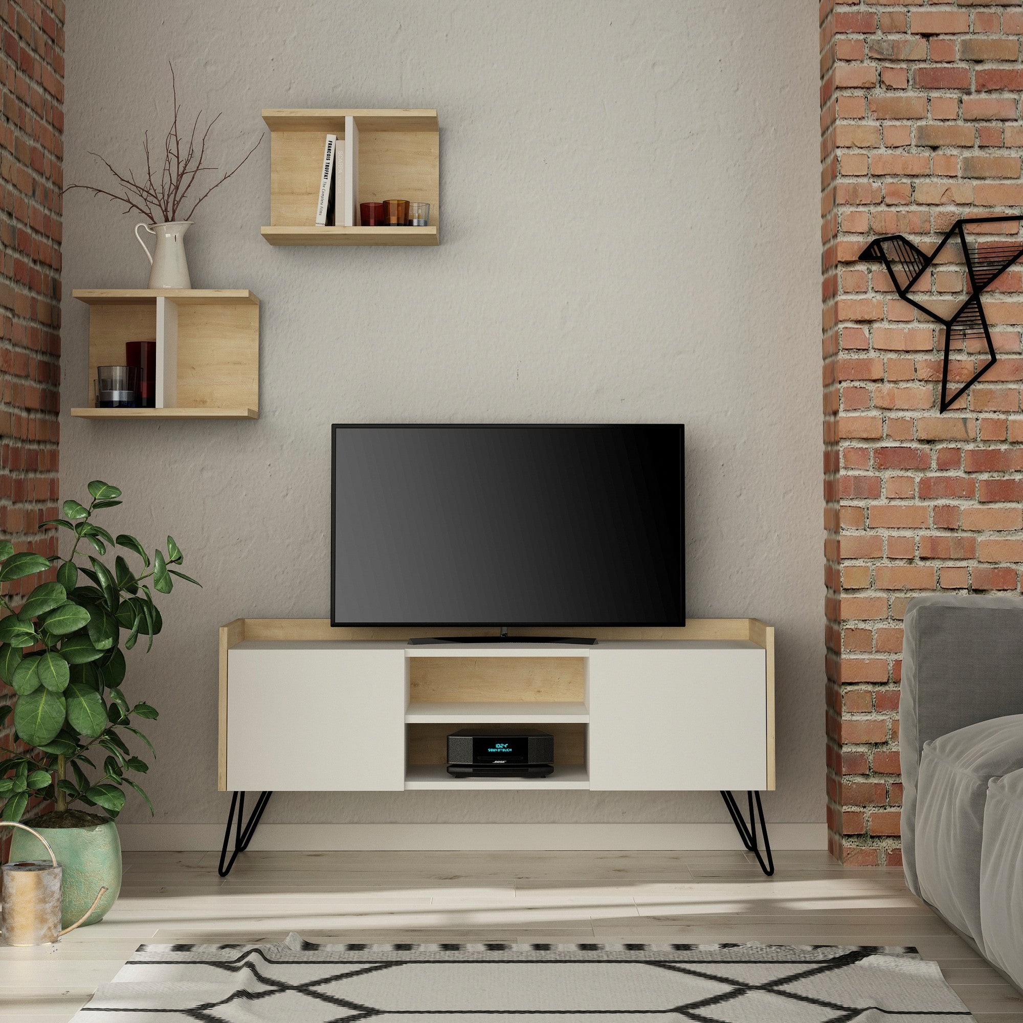 TV Unit Klappe Tv Stand - White, Oak