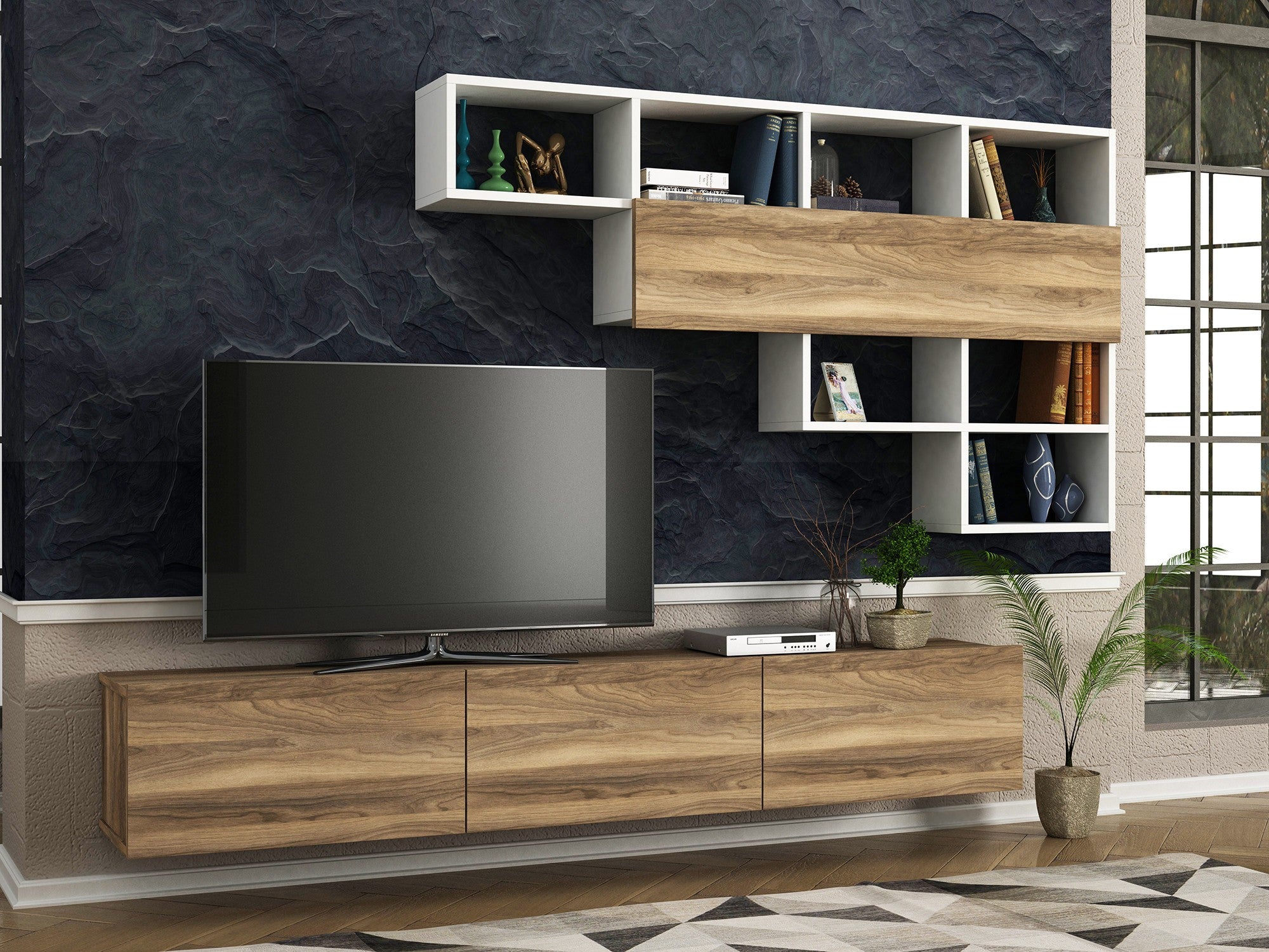 TV Unit Damla - White, Walnut
