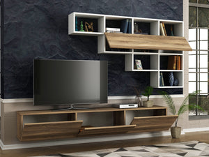 TV Unit Damla - White, Walnut