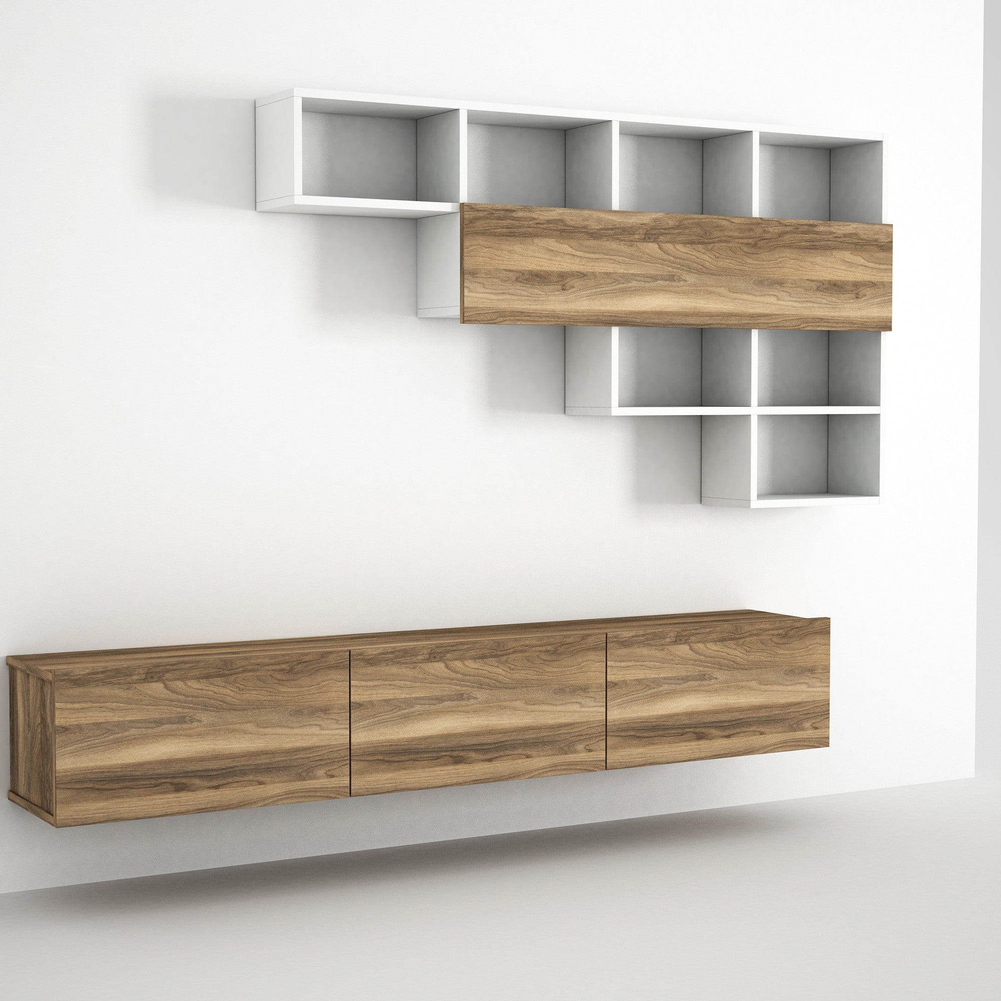 TV Unit Damla - White, Walnut