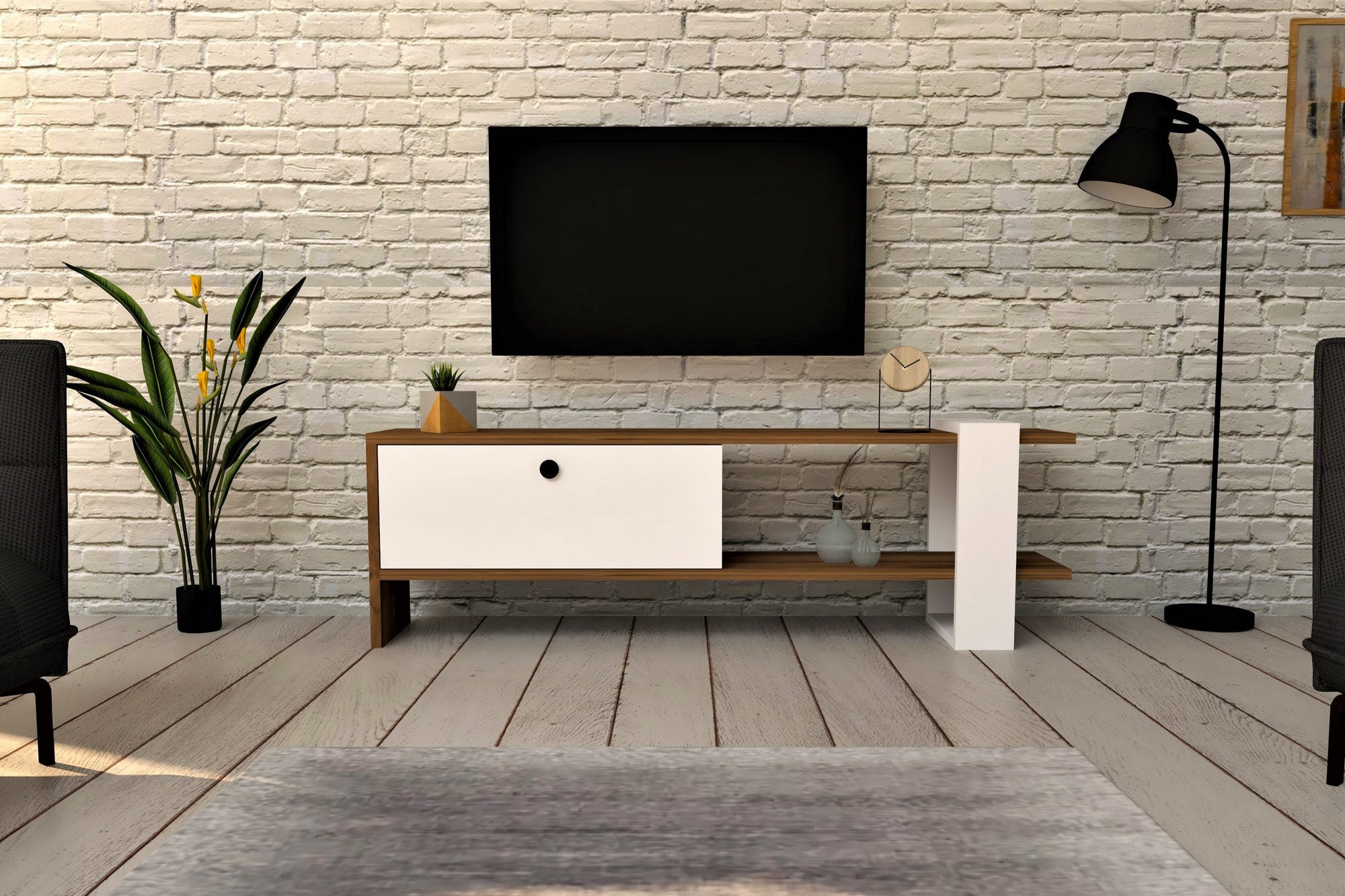 TV Stand Gaye - Walnut, White