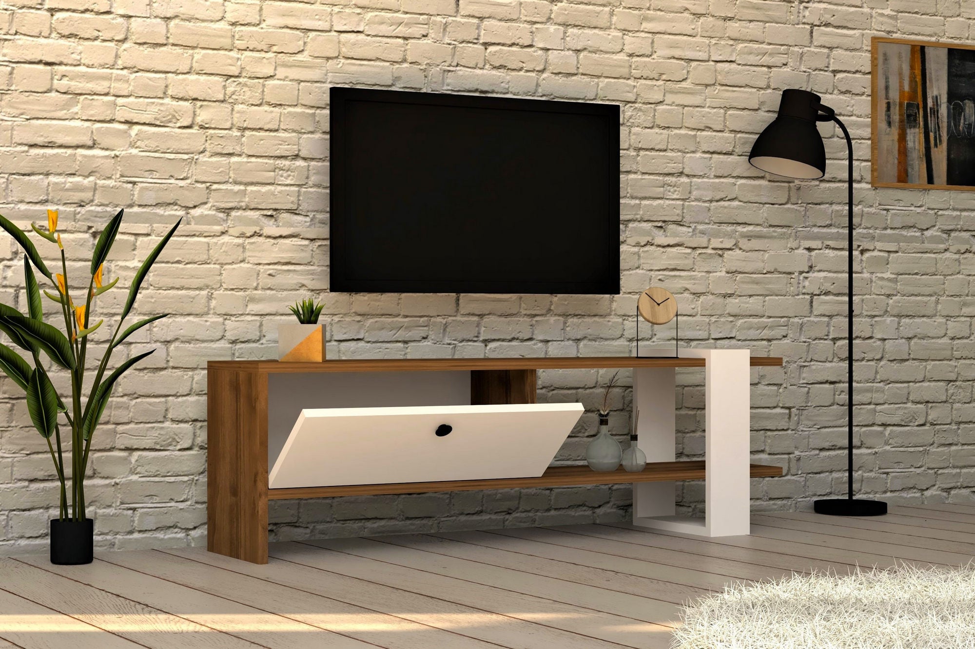 TV Stand Gaye - Walnut, White
