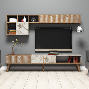 TV Unit Milan - Walnut, White Marble