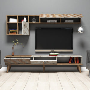 TV Unit Milan - Walnut, White Marble