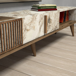 TV Stand Milan - Walnut, White Marble