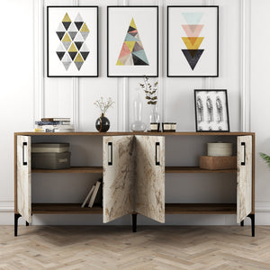 Console Table Kiev - Walnut, White Marble