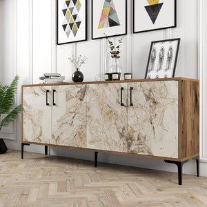 Console Table Kiev - Walnut, White Marble