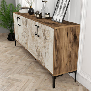 Console Table Kiev - Walnut, White Marble