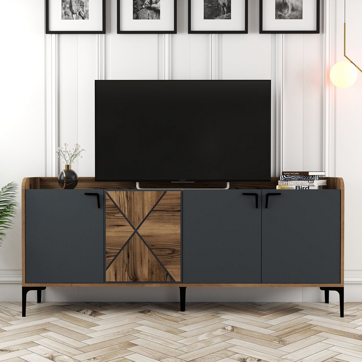 Console Table Venedik - Walnut, Anthracite