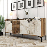 Console Table Venedik - Walnut, White Marble