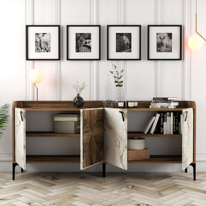 Console Table Venedik - Walnut, White Marble
