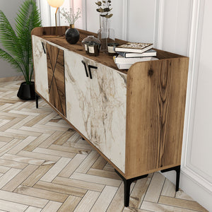 Console Table Venedik - Walnut, White Marble