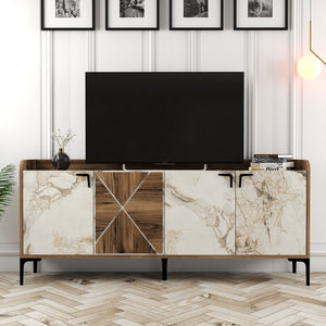 Console Table Venedik - Walnut, White Marble