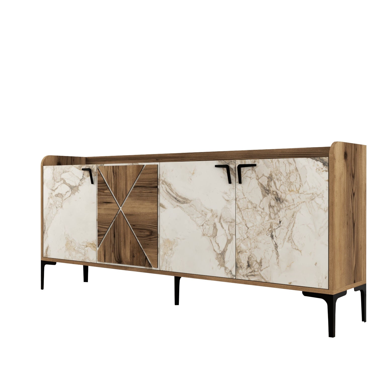 Console Table Venedik - Walnut, White Marble