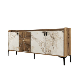 Console Table Venedik - Walnut, White Marble