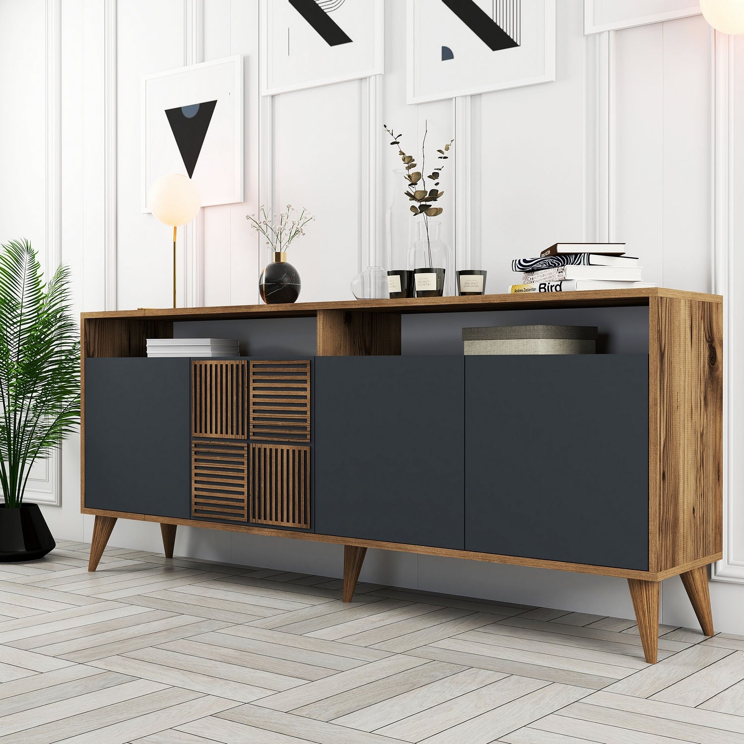 Console Table Milan - Walnut, Anthracite