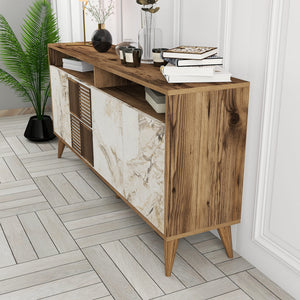 Console Table Milan 160 - Walnut, White Marble