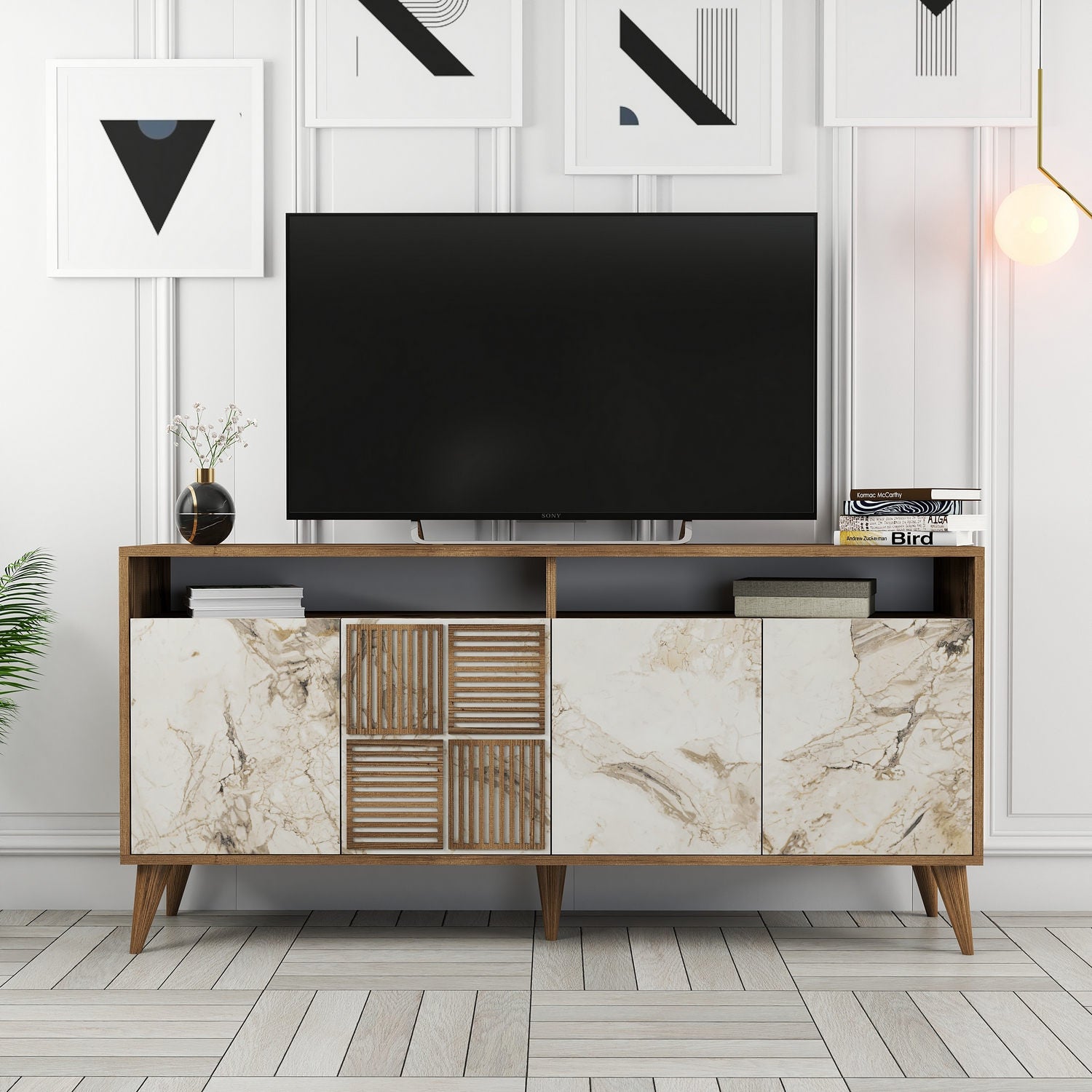 Console Table Milan 160 - Walnut, White Marble