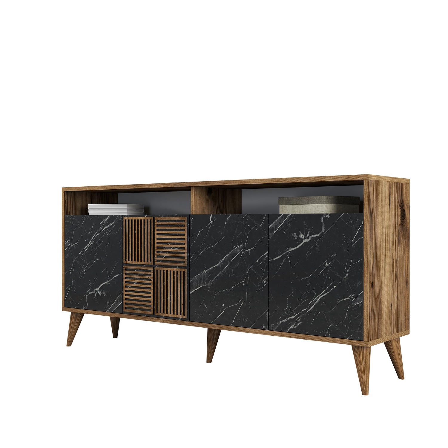 Console Table Milan 160 - Walnut, Black Marble