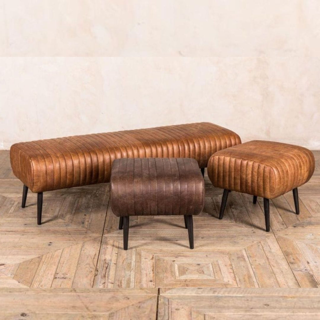 Briatoni Ribbed Leather Bench set