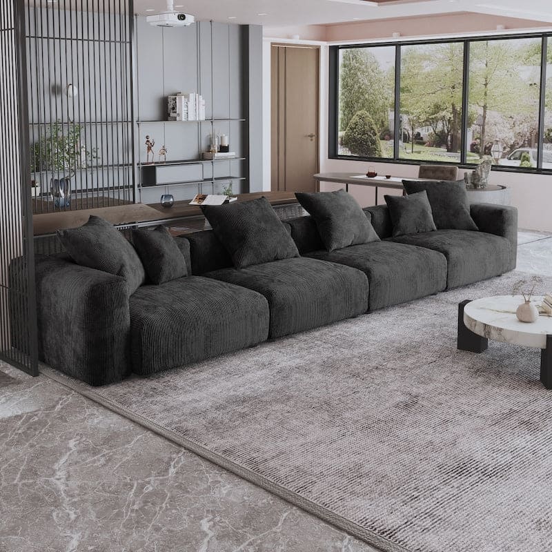 Corduroy, 4 Seater Modular Sofa-Charcoal Grey