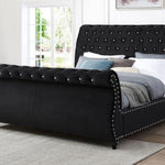 Figure It Out Velvet Black Crystal Button-tufted Sleigh Bed