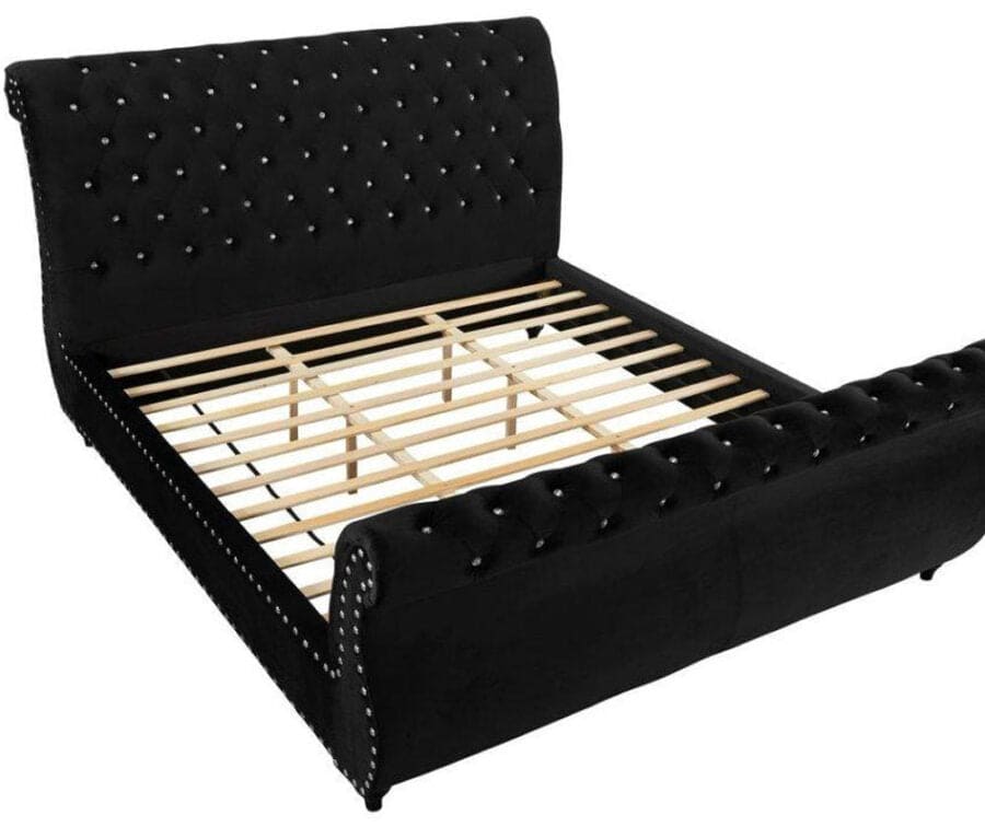 Figure It Out Velvet Black Crystal Button-tufted Sleigh Bed