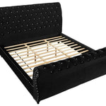 Figure It Out Velvet Black Crystal Button-tufted Sleigh Bed