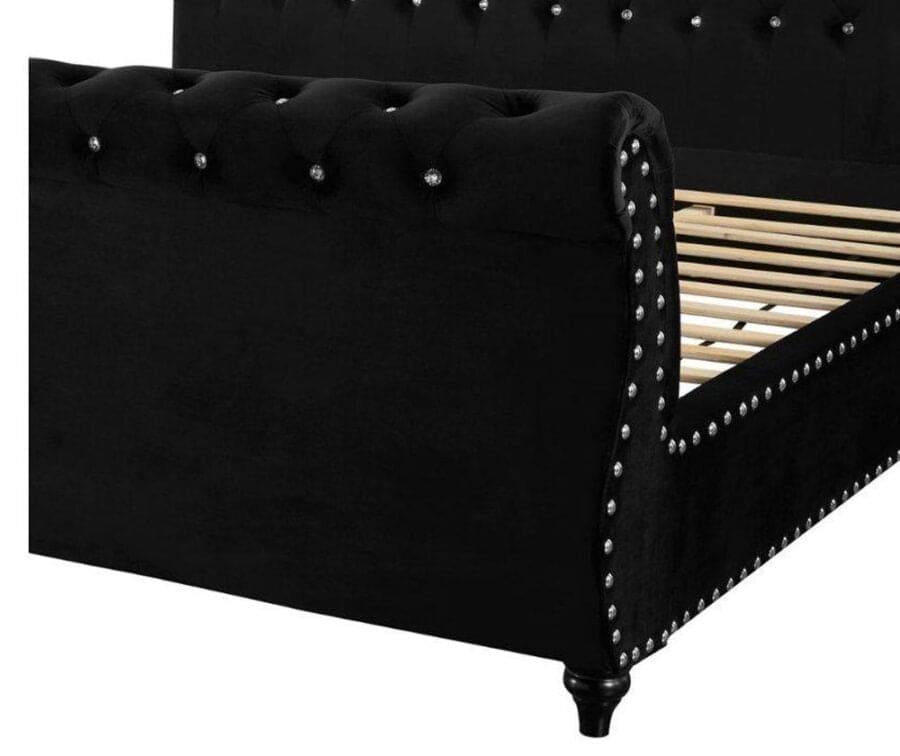 Figure It Out Velvet Black Crystal Button-tufted Sleigh Bed
