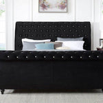 Figure It Out Velvet Black Crystal Button-tufted Sleigh Bed